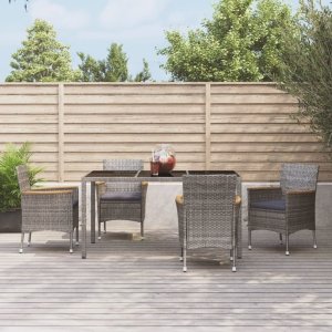 vidaXL VidaXL 5 Piece Patio Dining Set with Cushions Gray Poly Rattan 1