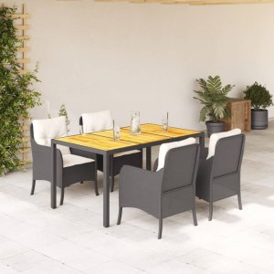 vidaXL VidaXL 5 Piece Patio Dining Set with Cushions Black Poly Rattan 1