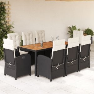 vidaXL VidaXL 9 Piece Patio Dining Set with Cushions Black Poly Rattan 1