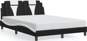 vidaXL VidaXL Bed Frame with Headboard Black and White 53.9"x74.8" Full Faux Leather 1