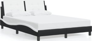 vidaXL VidaXL Bed Frame with Headboard Black and White 53.9"x74.8" Full Faux Leather 1