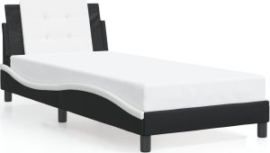 vidaXL VidaXL Bed Frame with Headboard Black and White 39.4"x79.9" Twin XL Faux Leather 1