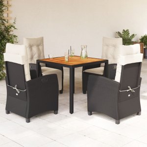 vidaXL VidaXL 5 Piece Patio Dining Set with Cushions Black Poly Rattan 1