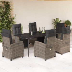 vidaXL VidaXL 7 Piece Patio Dining Set with Cushions Gray Poly Rattan 1