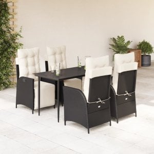 vidaXL VidaXL 5 Piece Patio Dining Set with Cushions Black Poly Rattan 1