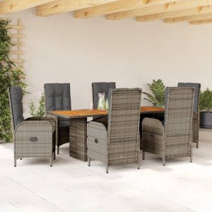 vidaXL VidaXL 7 Piece Patio Dining Set with Cushions Gray Poly Rattan 1