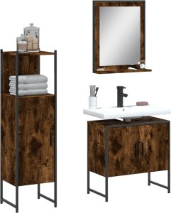 vidaXL VidaXL 3 Piece Bathroom Cabinet Set Smoked Oak Engineered Wood 1