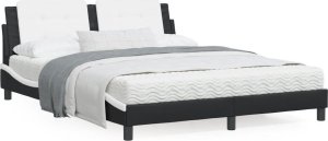 vidaXL VidaXL Bed Frame with Headboard Black and White 59.8"x79.9" Queen Faux Leather 1