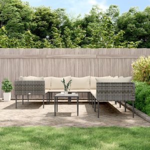 vidaXL VidaXL 9 Piece Patio Lounge Set with Cushions Gray Poly Rattan 1