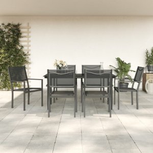 vidaXL VidaXL 7 Piece Patio Dining Set Black Steel and Textilene 1