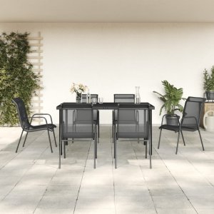 vidaXL VidaXL 7 Piece Patio Dining Set Black Steel and Textilene 1