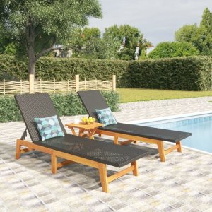 vidaXL VidaXL 3 Piece Patio Lounge Set Poly Rattan&Solid Wood Acacia 1