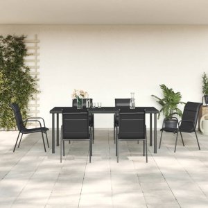 vidaXL VidaXL 7 Piece Patio Dining Set Black Steel and Textilene 1