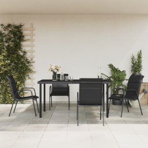 vidaXL VidaXL 5 Piece Patio Dining Set Black Steel and Textilene 1