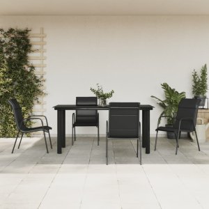 vidaXL VidaXL 5 Piece Patio Dining Set Black Steel and Textilene 1