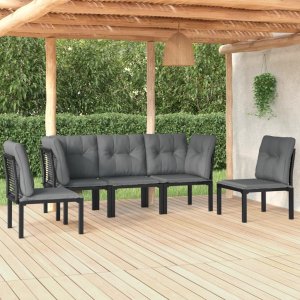 vidaXL VidaXL 5 Piece Patio Lounge Set Black and Gray Poly Rattan 1