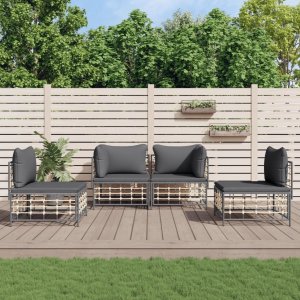 vidaXL VidaXL 4 Piece Patio Lounge Set with Cushions Anthracite Poly Rattan 1