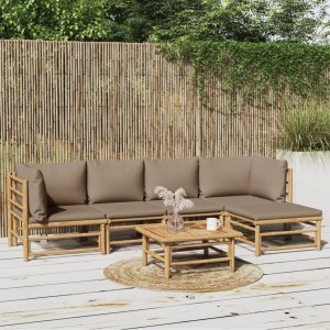 vidaXL VidaXL 6 Piece Patio Lounge Set with Taupe Cushions Bamboo 1