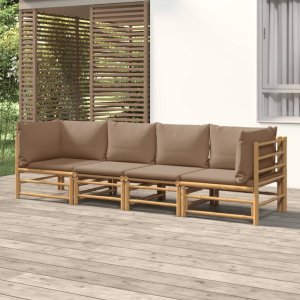 vidaXL VidaXL 4 Piece Patio Lounge Set with Taupe Cushions Bamboo 1