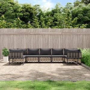 vidaXL VidaXL 7 Piece Patio Lounge Set with Cushions Anthracite Poly Rattan 1