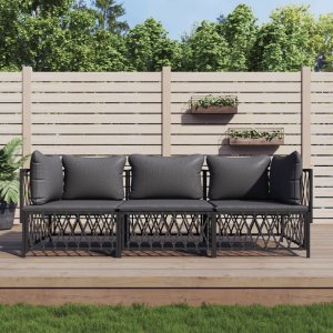 vidaXL VidaXL 3 Piece Patio Lounge Set with Cushions Anthracite Steel 1