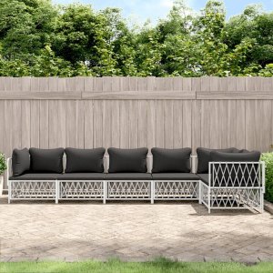 vidaXL VidaXL 6 Piece Patio Lounge Set with Cushions White Steel 1