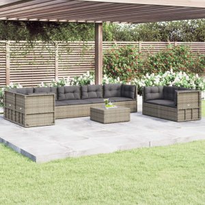 vidaXL VidaXL 8 Piece Patio Lounge Set with Cushions Gray Poly Rattan 1