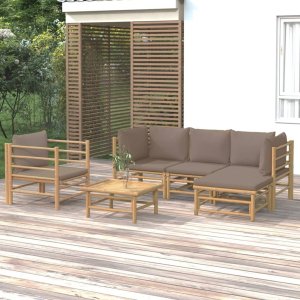 vidaXL VidaXL 6 Piece Patio Lounge Set with Taupe Cushions Bamboo 1