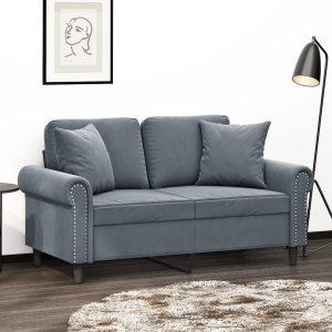 vidaXL VidaXL 2-Seater Sofa with Throw Pillows Dark Gray 47.2" Velvet 1