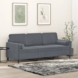 vidaXL VidaXL 3-Seater Sofa with Throw Pillows Dark Gray 70.9" Velvet 1