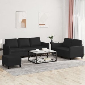 vidaXL VidaXL 3 Piece Sofa Set with Cushions Black Faux Leather 1