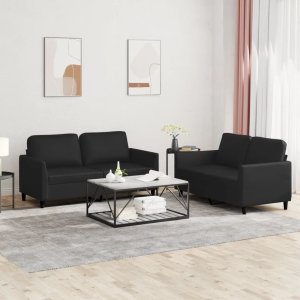 vidaXL VidaXL 2 Piece Sofa Set with Cushions Black Faux Leather 1