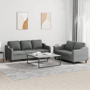 vidaXL VidaXL 2 Piece Sofa Set with Cushions Dark Gray Fabric 1