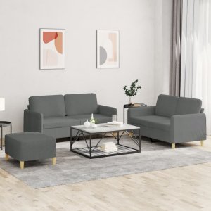 vidaXL VidaXL 3 Piece Sofa Set with Cushions Dark Gray Fabric 1