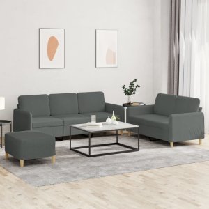 vidaXL VidaXL 3 Piece Sofa Set with Cushions Dark Gray Fabric 1