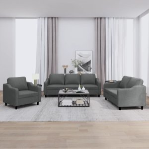 vidaXL VidaXL 3 Piece Sofa Set with Cushions Dark Gray Fabric 1