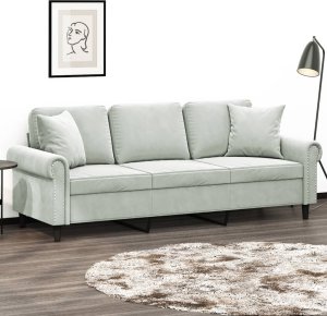 vidaXL VidaXL 3-Seater Sofa with Throw Pillows Light Gray 70.9" Velvet 1