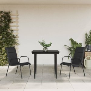 vidaXL VidaXL 3 Piece Patio Dining Set Black Steel and Textilene 1