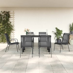 vidaXL VidaXL 7 Piece Patio Dining Set Black Steel and Textilene 1