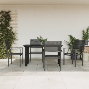 vidaXL VidaXL 5 Piece Patio Dining Set Black Steel and Textilene 1