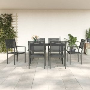 vidaXL VidaXL 7 Piece Patio Dining Set Black Steel and Textilene 1