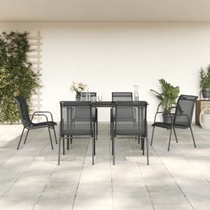 vidaXL VidaXL 7 Piece Patio Dining Set Black Steel and Textilene 1