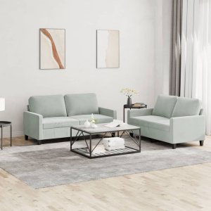 vidaXL VidaXL 2 Piece Sofa Set with Cushions Light Gray Velvet 1