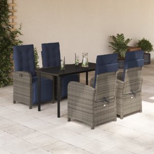 vidaXL VidaXL 5 Piece Patio Dining Set with Cushions Gray Poly Rattan 1