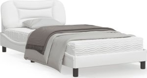 vidaXL VidaXL Bed Frame with Headboard White 39.4"x79.9" Twin XL Faux Leather 1