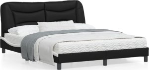 vidaXL VidaXL Bed Frame with Headboard Black and White 59.8"x79.9" Queen Faux Leather 1