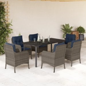 vidaXL VidaXL 7 Piece Patio Dining Set with Cushions Gray Poly Rattan 1