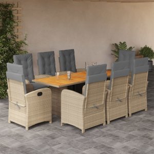 vidaXL VidaXL 9 Piece Patio Dining Set with Cushions Gray Poly Rattan 1