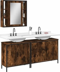 vidaXL VidaXL 3 Piece Bathroom Cabinet Set Smoked Oak Engineered Wood 1