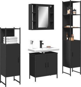 vidaXL VidaXL 4 Piece Bathroom Cabinet Set Black Engineered Wood 1